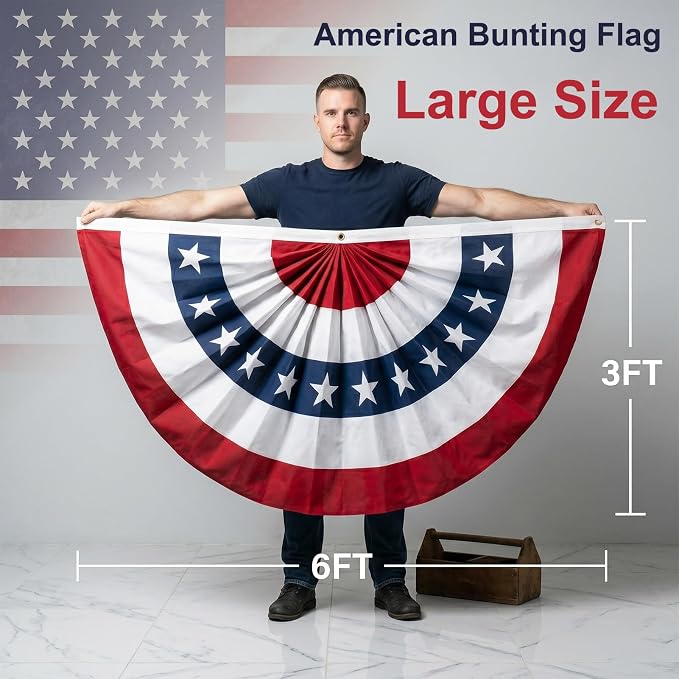 TOPFLAGS 12 Packs Bunting Flags Outdoor American Flag Patriotic Buntings 3x6 Ft for Outside 4th of July Red White and Blue Bunting USA 250th Anniversary Memorial Day Decorations USA TOP FLAGS, INC