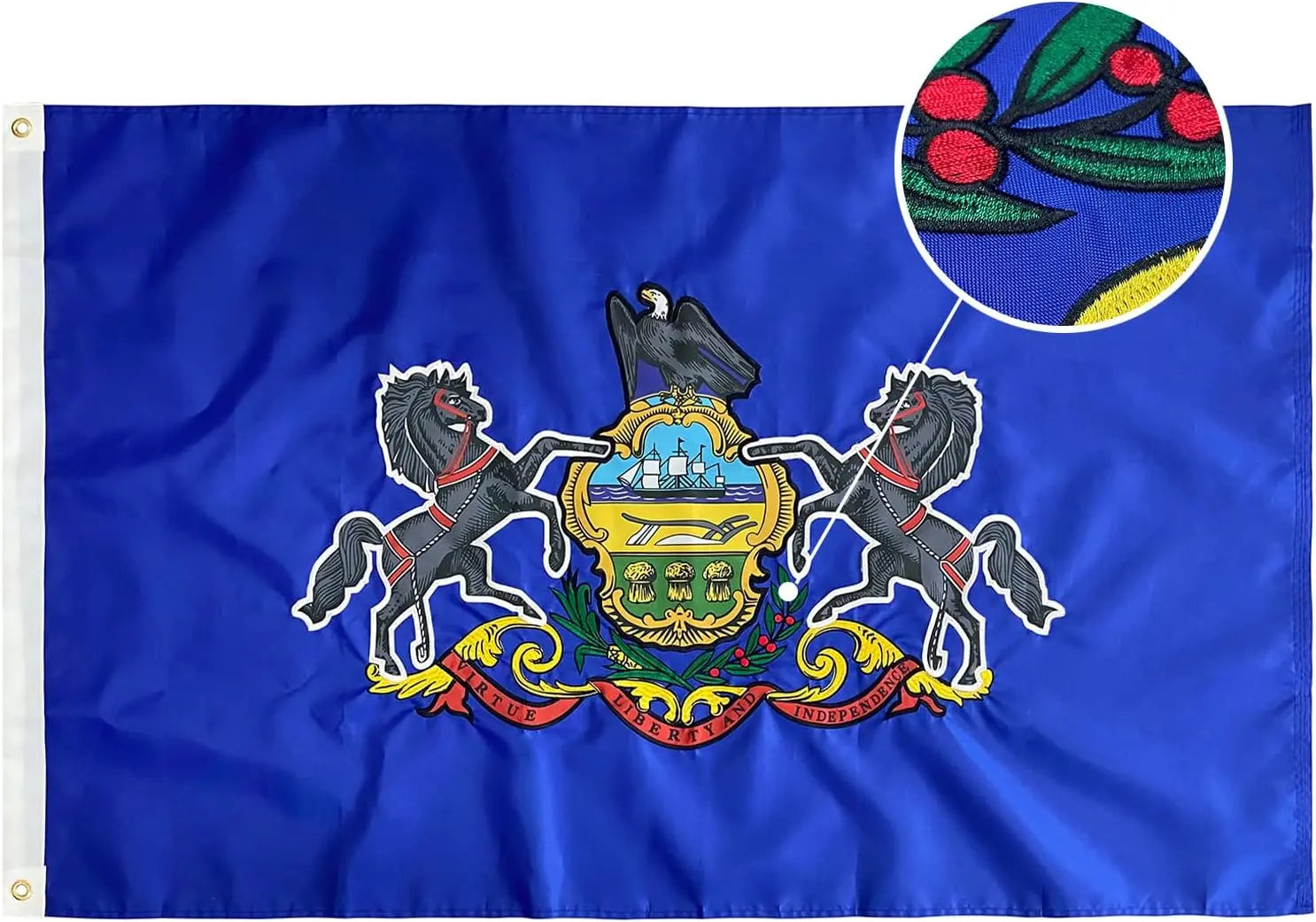 Pennsylvania Flag 3x5 Outdoor PA State Flags Embroidered Flag Heavy Duty Double Side Sewn Stripes with 2 Brass Grommets USA TOP FLAGS, INC