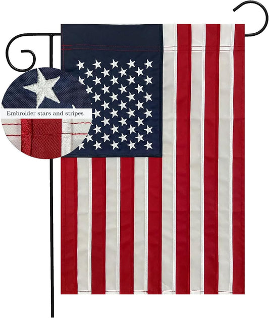 American Garden Flag 12x18 Inches Double Sided Embroidered Small USA American Flag Garden Yard Flags for Outside Patriotic Banner