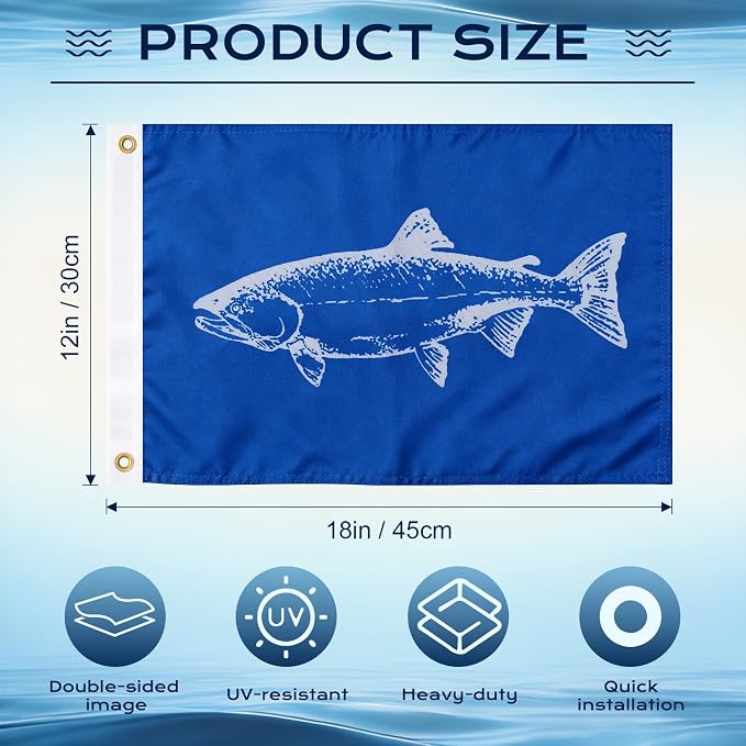 TOPFLAGS FLAGWIN Salmon Fishing Boat Flag 12x18 Inch Double Sided Vivid Color Fisherman's Catch Flags for Boating | 4 Row Stitched and 2 Brass Grommets USA TOP FLAGS, INC