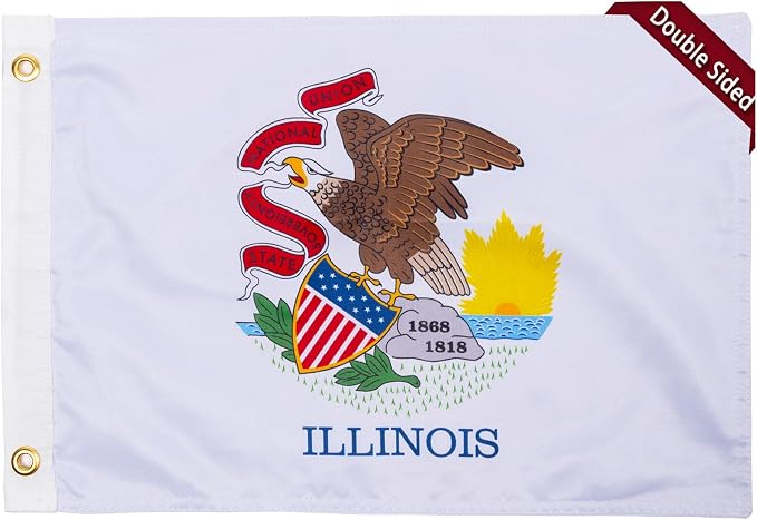 TOPFLAGS Illinois Flag 12x18 Inch Double Sided 3 Ply, Heavy Duty Nylon Small Illinois State Flag with Brass Grommets, Fade Proof Outdoor Marine Boat Flags (IL) USA TOP FLAGS, INC