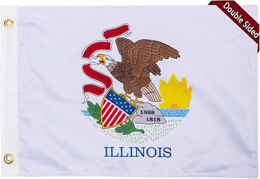 TOPFLAGS Illinois Flag 12x18 Inch Double Sided 3 Ply, Heavy Duty Nylon Small Illinois State Flag with Brass Grommets, Fade Proof Outdoor Marine Boat Flags (IL) USA TOP FLAGS, INC