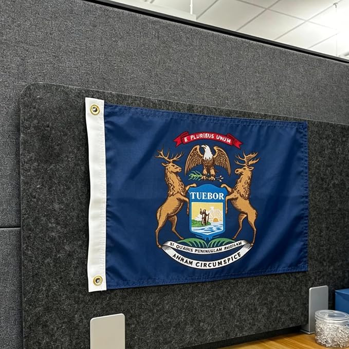 TOPFLAGS Michigan Flag 12x18 Inch Double Sided 3 Ply, Heavy Duty Nylon Small Michigan State Flag with Brass Grommets, Fade Proof Outdoor Marine Boat Flags (MI) USA TOP FLAGS, INC