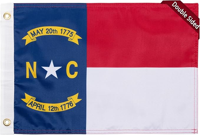 TOPFLAGS North Carolina Flag 12x18 Inch, Double Sided 3-Ply Heavy Duty Polyester - Small NC State Boat Flag, Fade Proof Outdoor Marine Flags with 2 Brass Grommets (NC) USA TOP FLAGS, INC