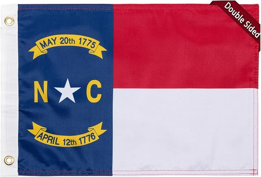 TOPFLAGS North Carolina Flag 12x18 Inch, Double Sided 3-Ply Heavy Duty Polyester - Small NC State Boat Flag, Fade Proof Outdoor Marine Flags with 2 Brass Grommets (NC) USA TOP FLAGS, INC