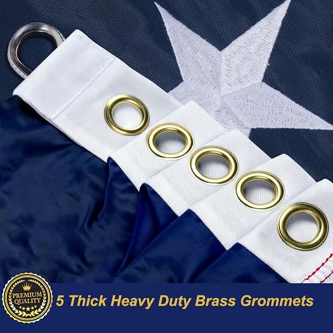 TOPFLAGS American Flag 10x15 Ft Large US Flags Heavy Duty Embroidered Stars Sewn Stripes USA Giant Flags Outdoor 5 Brass Grommets for Outside Wall USA TOP FLAGS, INC