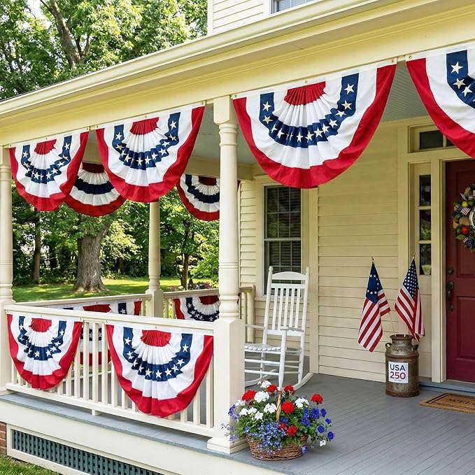TOPFLAGS 12 Packs Bunting Flags Outdoor American Flag Patriotic Buntings 3x6 Ft for Outside 4th of July Red White and Blue Bunting USA 250th Anniversary Memorial Day Decorations USA TOP FLAGS, INC