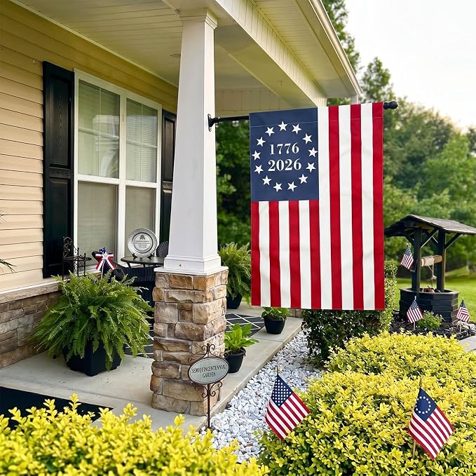 TOPFLAGS 250 Anniversary USA Flag House Flags 1776-2026 Betsy Ross Bennington Garden Flags 13 Star Colonies Double Side 28x40 Inch for Outside American Patriotic Banner USA TOPFLAGS,INC