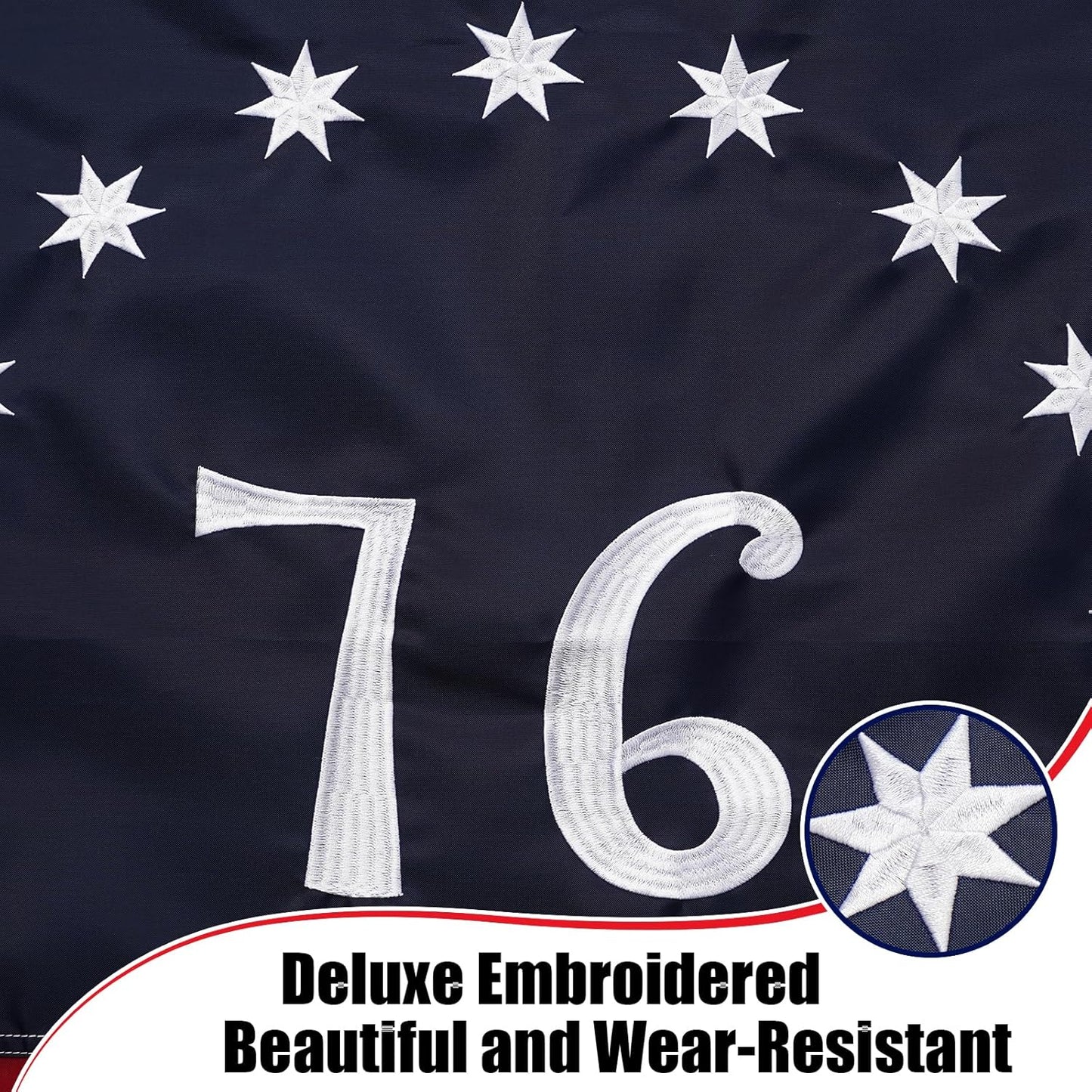 Bennington 76 Betsy Ross Flag 3x5 Ft Embroidered, Heavy Duty 1776 American Flag Outdoor, Double Sided USA 13 Star Colonies Flags with 2 Brass Grommets