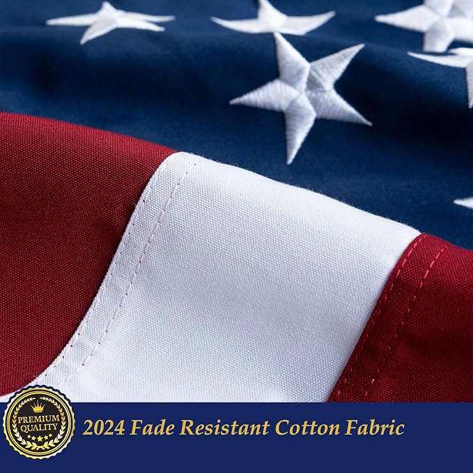 TOPFLAGS Folded American Flag Cotton US Flags 3x5 - New Cotton Fabric Embroidered Stars Heavy Duty USA flag for Indoor Outdoor Sewn Stripes with Brass Grommets Triangle Packaged USA TOP FLAGS, INC
