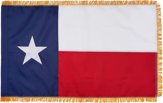 Texas Flag with Gold Fringed 3x5 Ft, Made in USA, Indoors Tx State Flag, Embroidered Stars, with 4 Rows of Lower Stitches…
