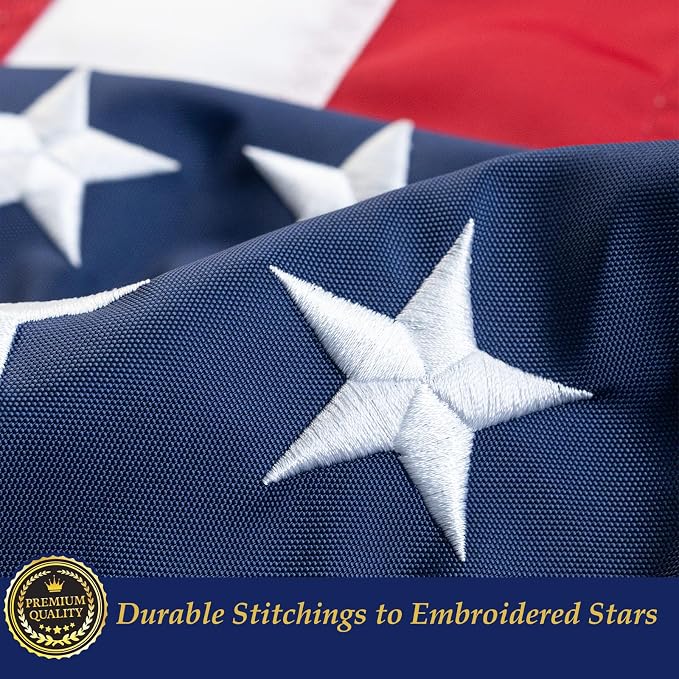 TOPFLAGS American Flag US Flags with Fringe 3x5 Ft Heavy Duty USA Flag Tassel Brass Grommets Embroidered Stars Sewn Stripes Vibrant Color Banner Outdoor/Indoor USA TOP FLAGS, INC