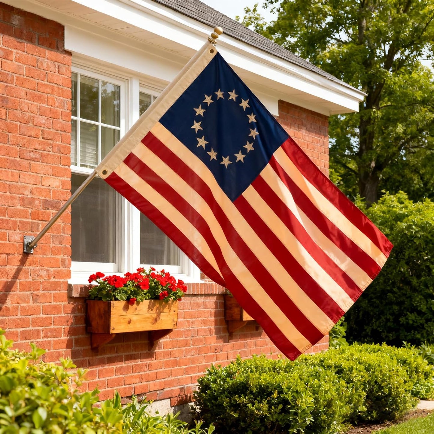 Vintage Betsy Ross Flag 3x5 Ft 100% Cotton Embroidered Tea Stained 13 Star American Colonies Flag Heavy Duty Antiqued American Banner for Outside with 2 Brass Grommets