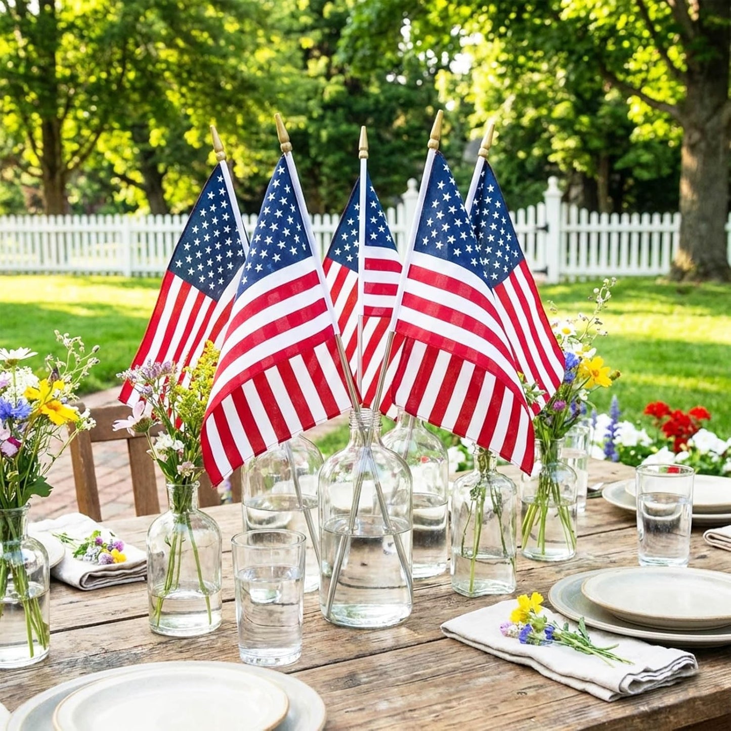TOPFLAGS 12x18 Small American Flag on Stick 12 Pack Mini US Flags 12x18 Inch Metal Handheld Pole for Outside 4th of July Memorial Day USA 250th Anniversary Patriotic Decorations USA TOP FLAGS, INC
