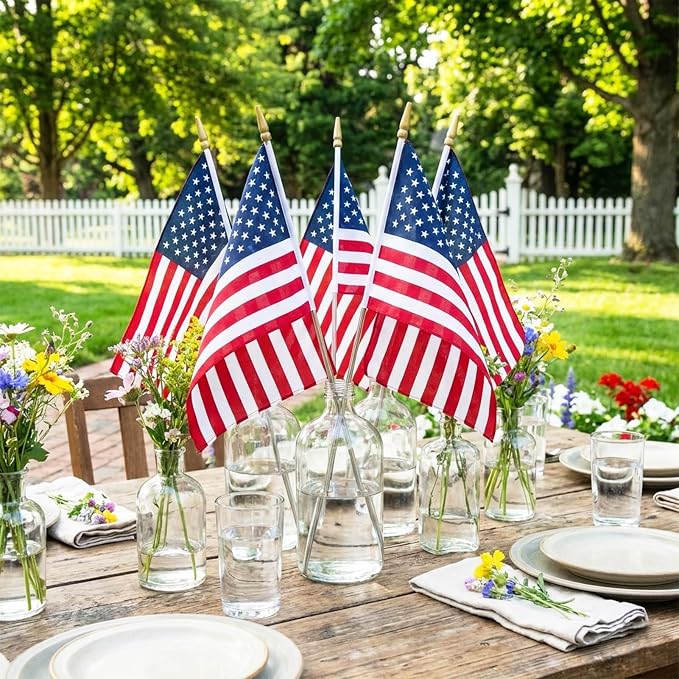 TOPFLAGS 12x18 Small American Flag on Stick 3 Pack Mini US Flags 12x18 Inch Metal Handheld Pole for Outside 4th of July Memorial Day USA 250th Anniversary Patriotic Decorations USA TOP FLAGS, INC
