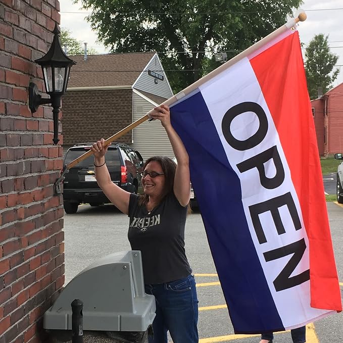 TOPFLAGS Open Flags for Businesses, Open Flag 3x5 Outdoor Double Sided, Durable Polyester and 4 Rows Stitches with 2 Brass Grommets Inside Outside Office Company Boat Banner USA TOP FLAGS, INC