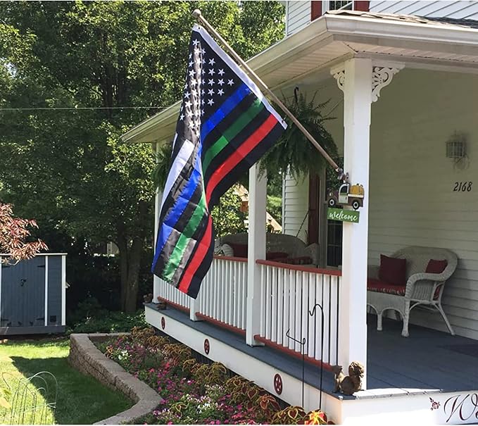 TOPFLAGS Embroidered Thin Blue Red Green Line American Flag 3x5 Outdoor- Police Firefighter Military American Flags- USA Flag Support Fire Military Law Enforcement Officers USA TOP FLAGS, INC
