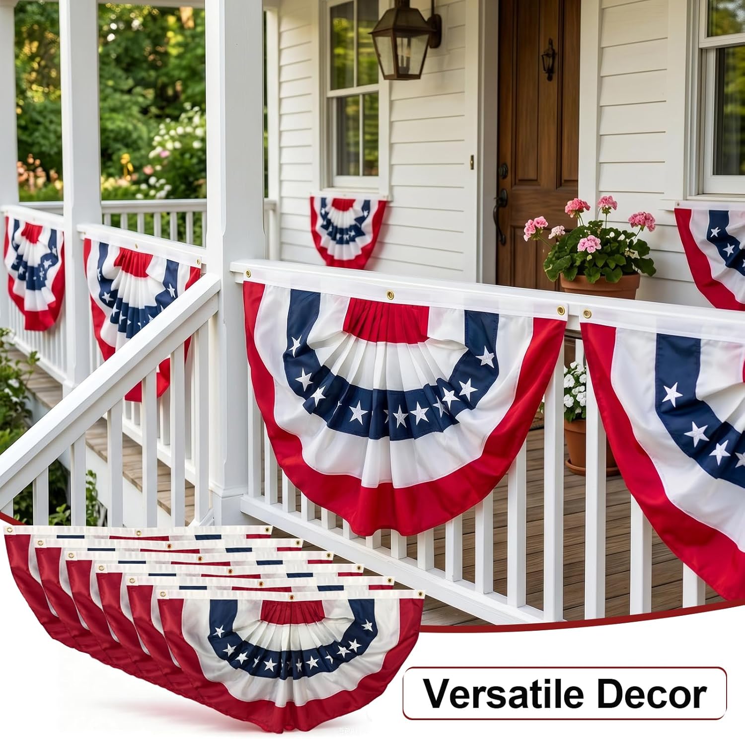 3 Pack American Bunting Flags 3x6 ft for Outdoor, Embroidered USA Bunting Flags with 3 Brass Grommets, US Pleated Fan Flag Patriotic Half Fan for 4th of July 250 Anniversary USA TOP FLAGS, INC