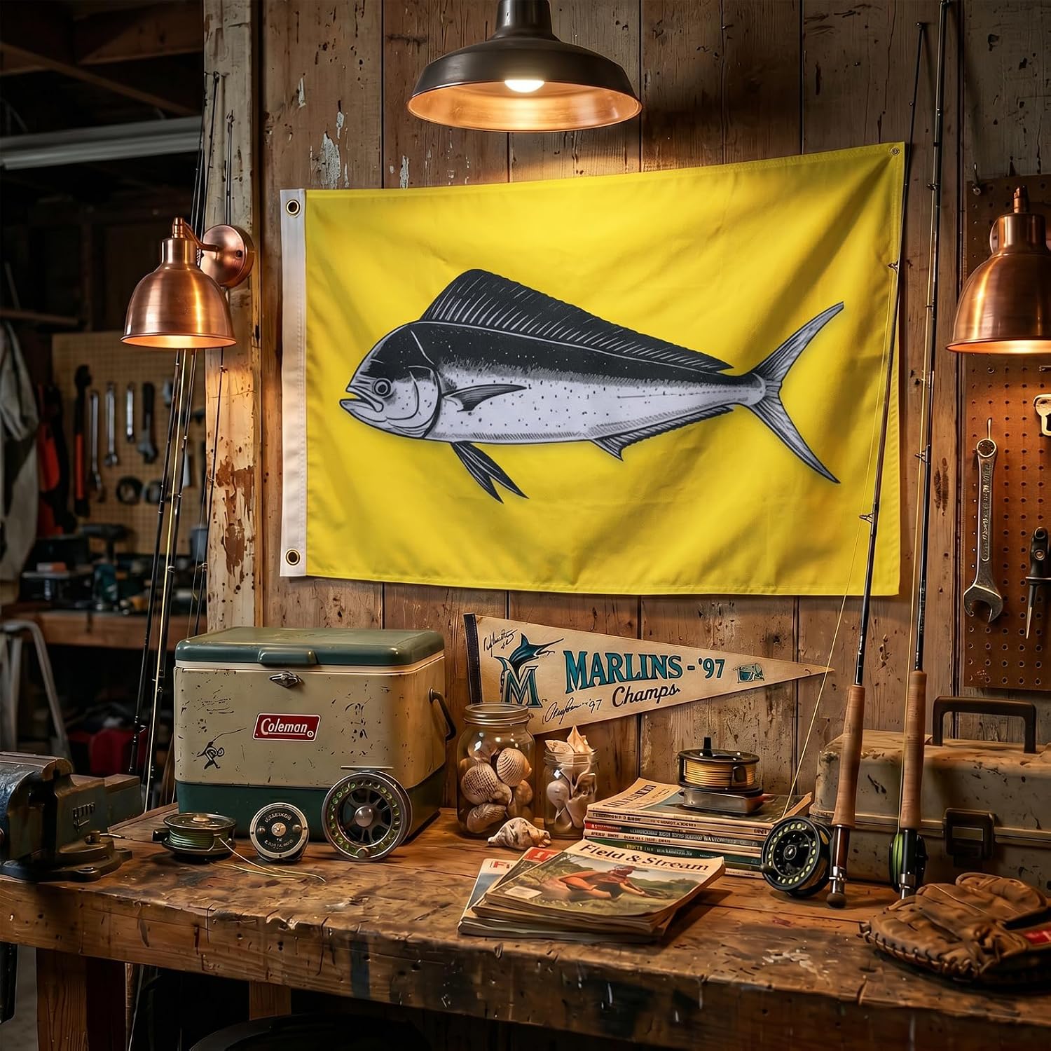TOPFLAGS Dolphin Fishing Boat Flag 12x18 Inch Double Sided Heavy Duty Fisherman's Catch Flags for Boating | 4 Row Stitched and 2 Brass Grommets USA TOP FLAGS, INC