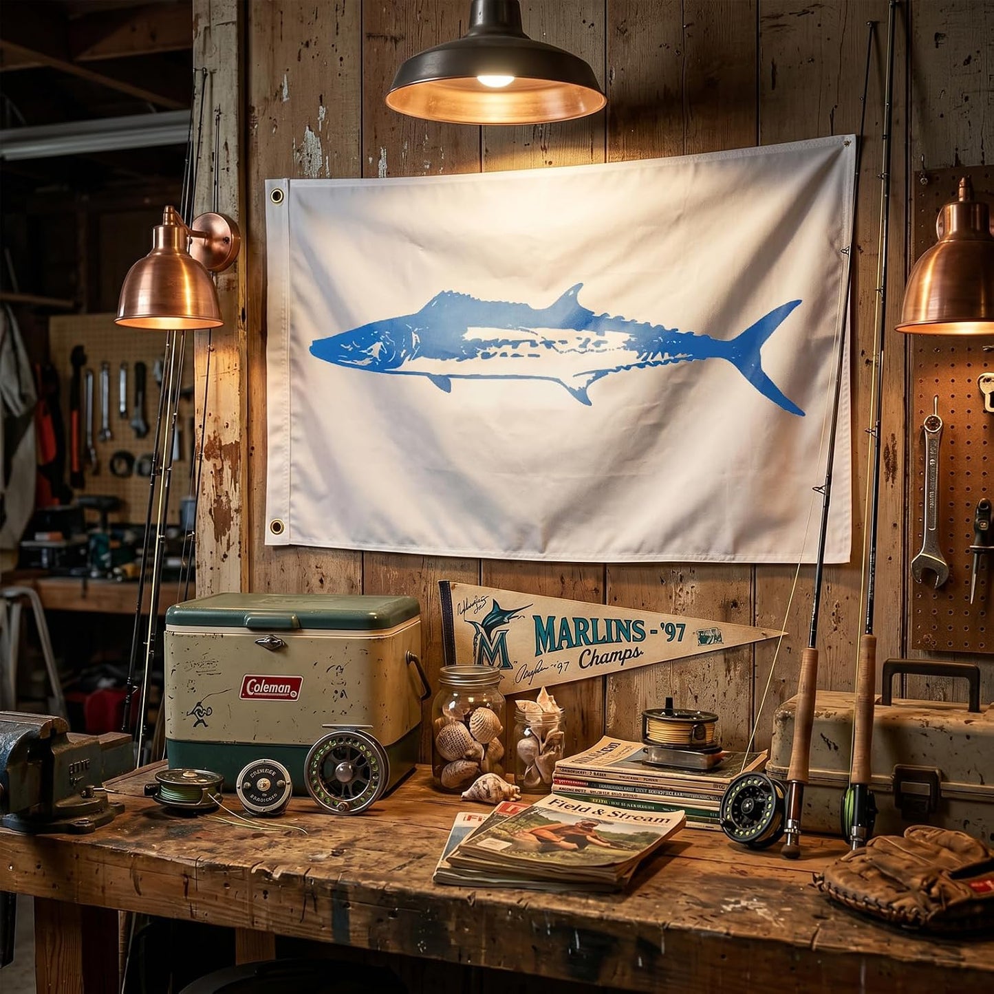 TOPFLAGS Mackerel Boat Flag 12x18 Inch Double Sided Heavy Duty Fishing Flag - Vivid Color Fisherman's Catch Flags for Boating | 4 Row Stitched and 2 Brass Grommets USA TOP FLAGS, INC