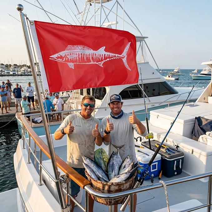 TOPFLAGS Red Wahoo Fish Flag 12x18 Inch Double Sided Heavy Duty Boat Fishing Flag - Vivid Color Fisherman's Catch Flags for Boating | 4 Row Stitched and 2 Brass Grommets USA TOP FLAGS, INC