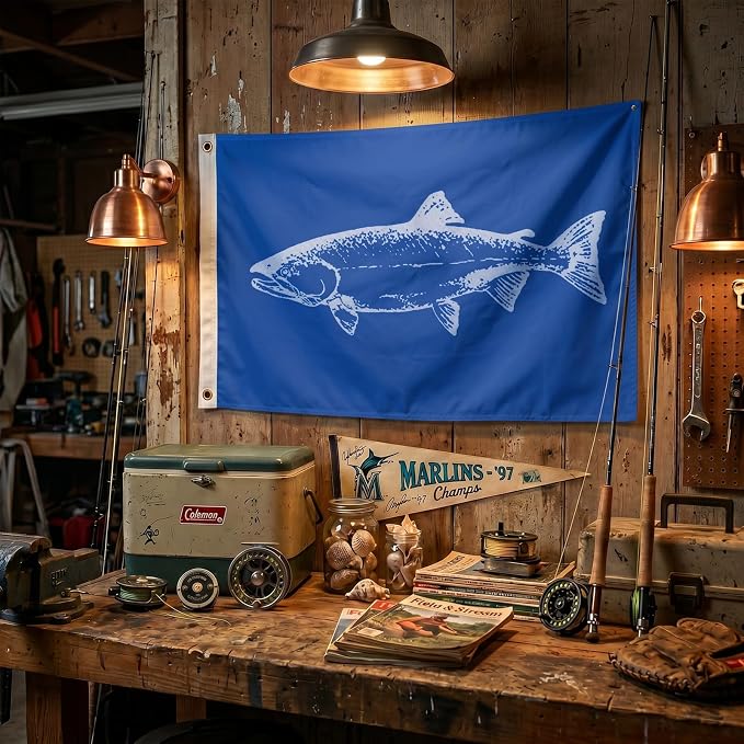 TOPFLAGS FLAGWIN Salmon Fishing Boat Flag 12x18 Inch Double Sided Vivid Color Fisherman's Catch Flags for Boating | 4 Row Stitched and 2 Brass Grommets USA TOP FLAGS, INC