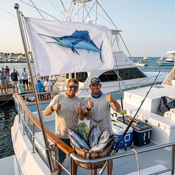 TOPFLAGS Swordfish Flag 12x18 Inch Double Sided Heavy Duty Boat Fishing Flag - Vivid Color Fisherman's Catch Flags for Boating | 4 Row Stitched and 2 Brass Grommets USA TOP FLAGS, INC