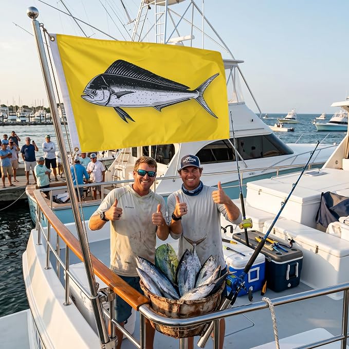 TOPFLAGS Dolphin Fishing Boat Flag 12x18 Inch Double Sided Heavy Duty Fisherman's Catch Flags for Boating | 4 Row Stitched and 2 Brass Grommets USA TOP FLAGS, INC