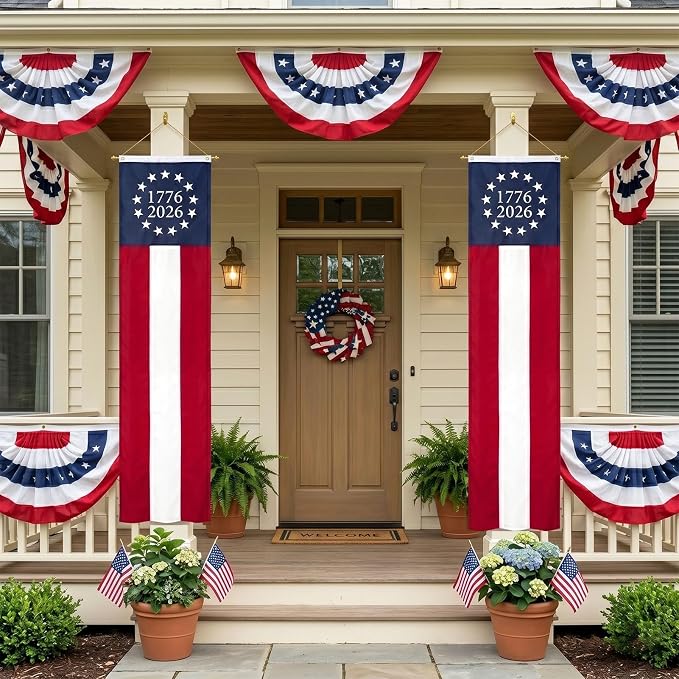 TOPFLAGS 250th Anniversary Door Decorations 20x96 Inch 2 Packs Large 1776 2026 4th of July Decorations Outdoor Hanging Betsy Ross 13 StarBunting American Banner Red White and Blue Decorations for Memorial Day Veterans Day USA TOP FLAGS, INC