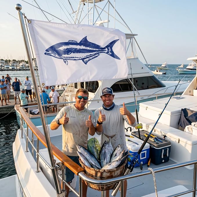 TOPFLAGS Bluefish Boat Flag 12x18 Inch Double Sided Heavy Duty Fishing Flag - Vivid Color Fisherman's Catch Flags for Boating | 4 Row Stitched and 2 Brass Grommets USA TOP FLAGS, INC