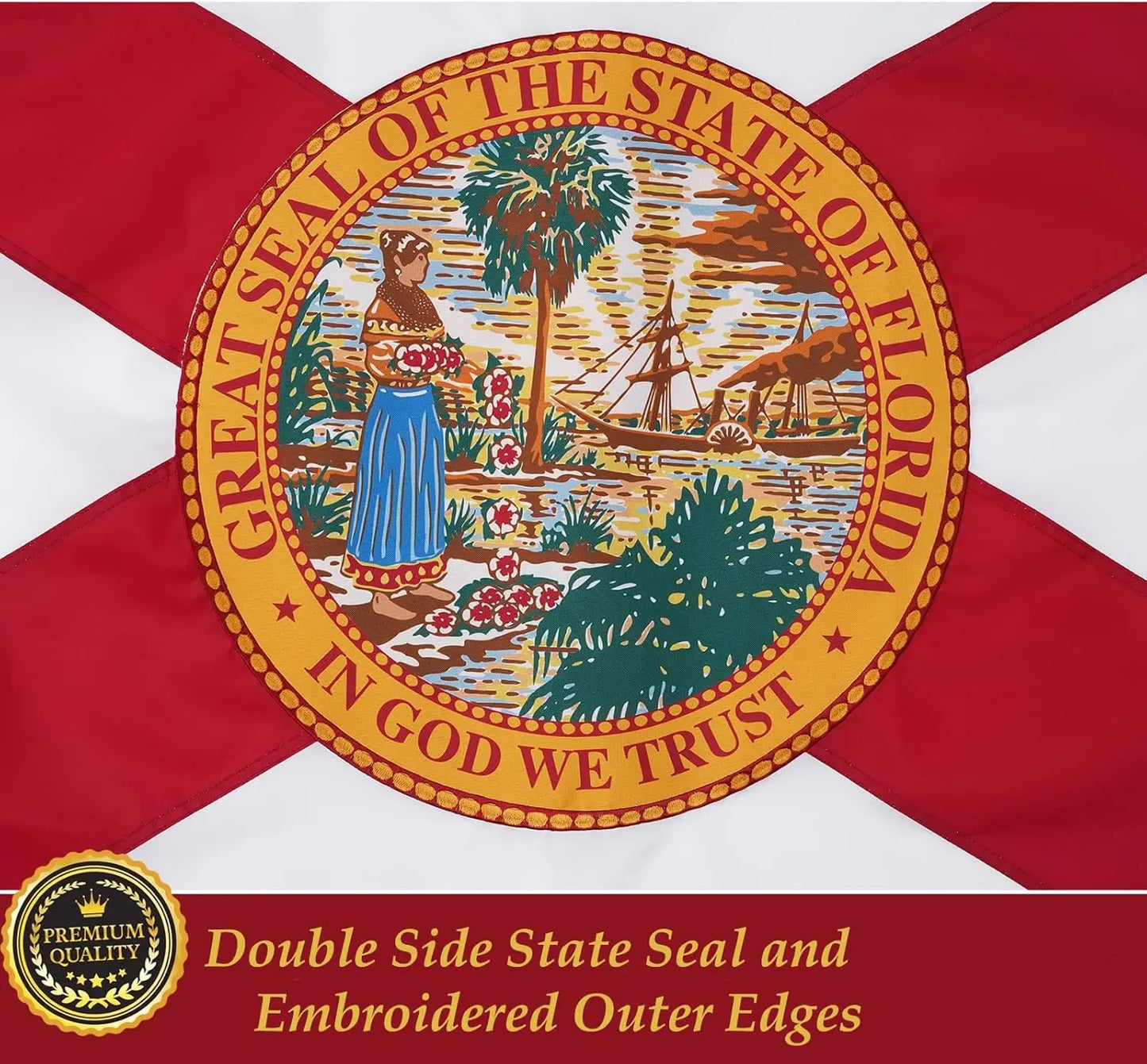 TOPFLAGS Florida Flag 5x8 Outdoor FL State Flags Embroidered The Sunshine State Flag Heavy Duty Sewn Stripes with 3 Brass Grommets USA TOP FLAGS, INC