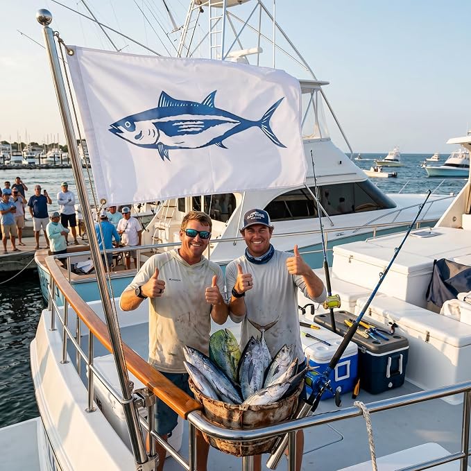 TOPFLAGS Tuna Boat Flag 12x18 Inch Double Sided Vivid Color Fishing Flag - Heavy Duty Fisherman's Catch Flags for Boating | 4 Row Stitched and 2 Brass Grommets USA TOP FLAGS, INC
