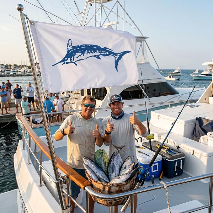 TOPFLAGS Marlins Boat Flag 12x18 Inch Double Sided Heavy Duty Fishing Flag - Vivid Color Fisherman's Catch Flags for Boating | 4 Row Stitched and 2 Brass Grommets USA TOP FLAGS, INC