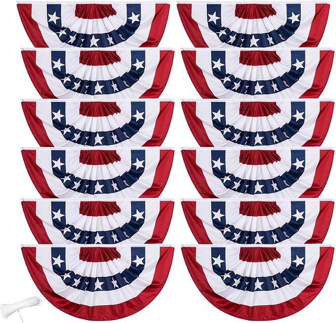 TOPFLAGS 12 Packs Bunting Flags Outdoor American Flag Patriotic Buntings 3x6 Ft for Outside 4th of July Red White and Blue Bunting USA 250th Anniversary Memorial Day Decorations USA TOP FLAGS, INC