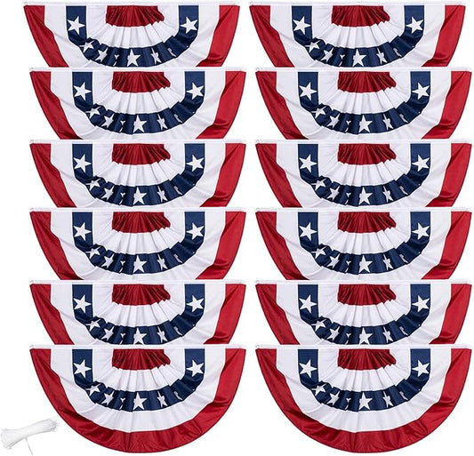 TOPFLAGS 12 Packs Bunting Flags Outdoor American Flag Patriotic Buntings 3x6 Ft for Outside 4th of July Red White and Blue Bunting USA 250th Anniversary Memorial Day Decorations USA TOP FLAGS, INC