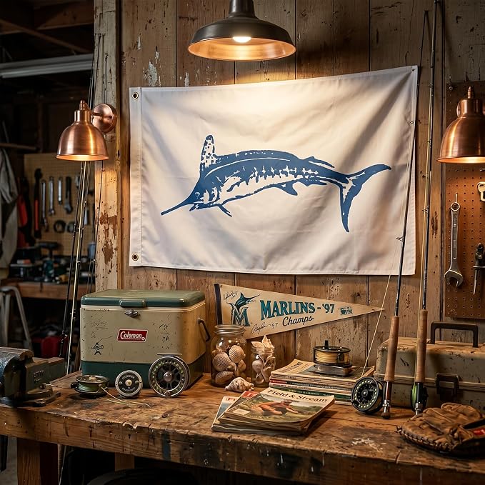 TOPFLAGS Marlins Boat Flag 12x18 Inch Double Sided Heavy Duty Fishing Flag - Vivid Color Fisherman's Catch Flags for Boating | 4 Row Stitched and 2 Brass Grommets USA TOP FLAGS, INC