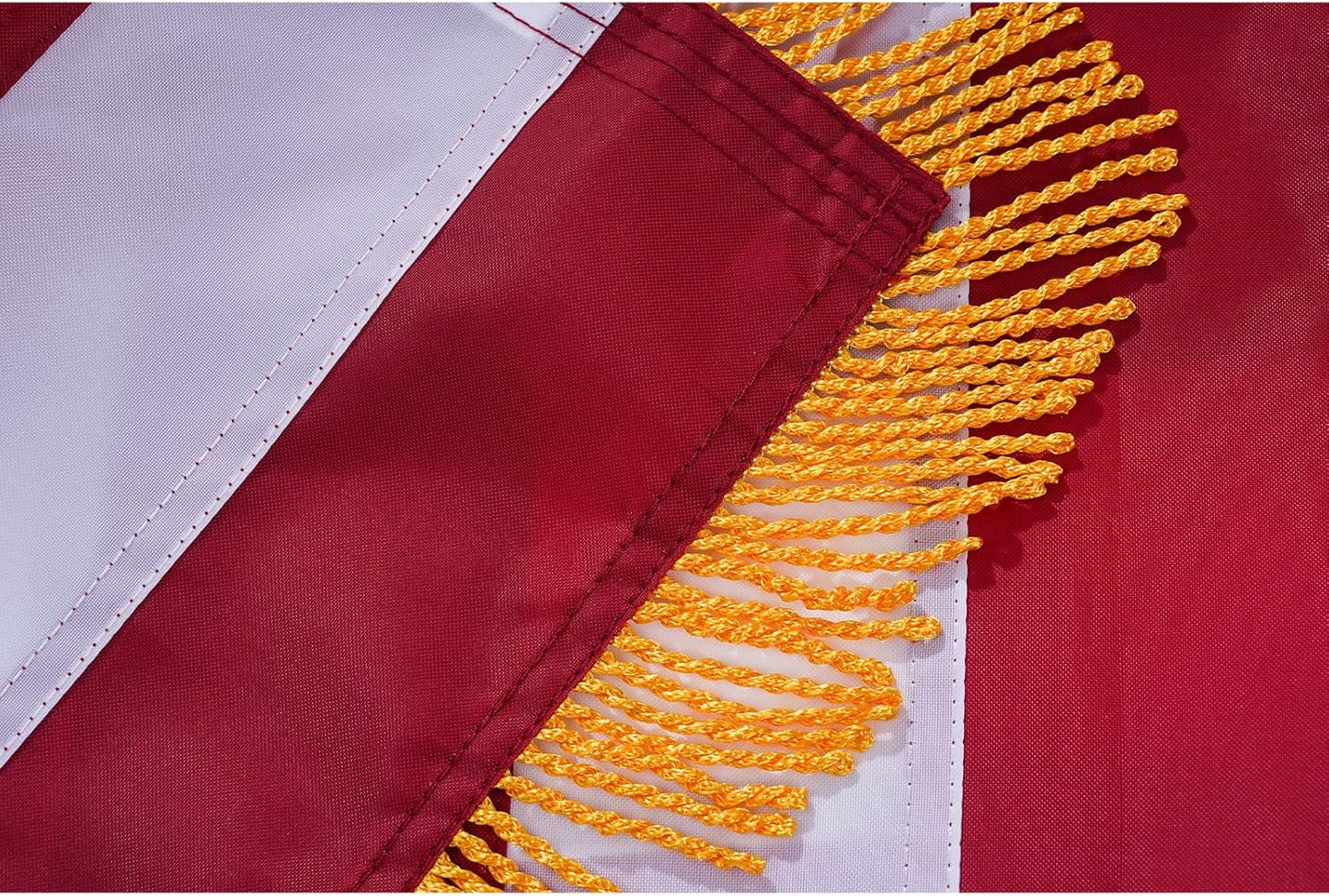 American Flag with Gold Fringed 3x5 Ft, Made in USA, Indoors USA Flag, Embroidered Stars, with 4 Rows of Lower Stitches