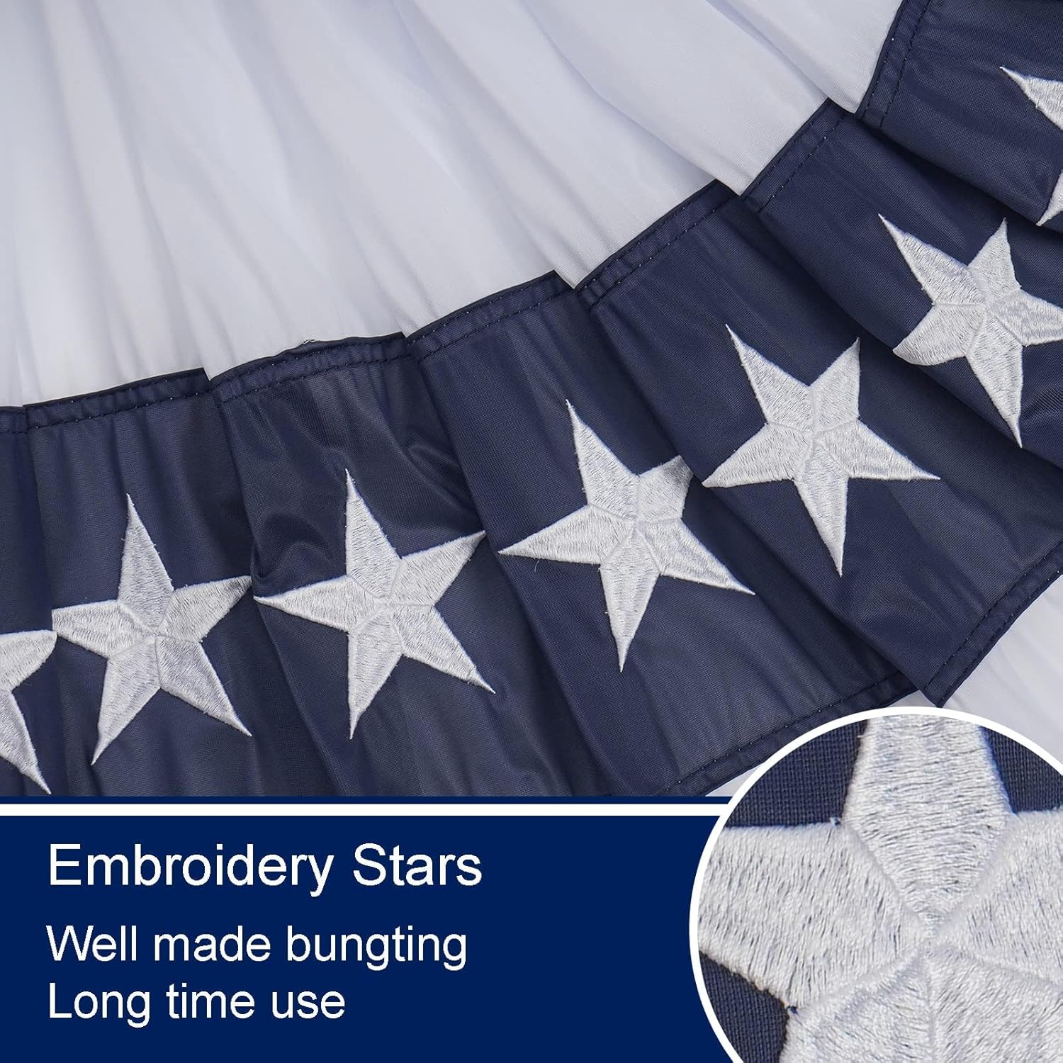 American Bunting USA Flag 3x6 ft Outdoor Embroidered Pleated Fan Flags with 3 Brass Grommets, Patriotic Flag Buntings for Outside for 4th of July Memorial Day Decorations USA TOP FLAGS, INC