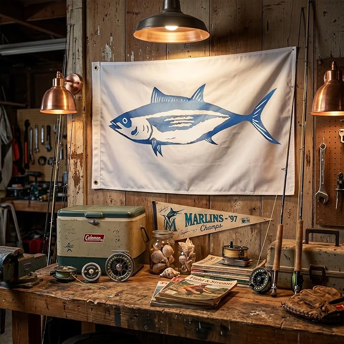 TOPFLAGS Tuna Boat Flag 12x18 Inch Double Sided Vivid Color Fishing Flag - Heavy Duty Fisherman's Catch Flags for Boating | 4 Row Stitched and 2 Brass Grommets USA TOP FLAGS, INC
