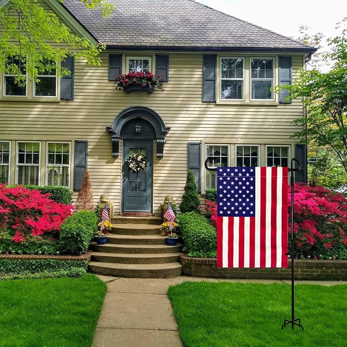 TOPFLAGS Garden Flag Stand with American Flag Garden Flag Heavy Duty Metal Yard Flag Holder Pole Stake Small Flag Stands for Garden Flags 12 x 18 with Clips and Stopper USA TOP FLAGS, INC