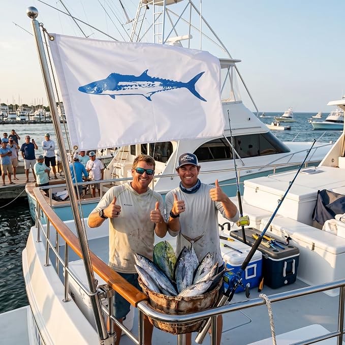 TOPFLAGS Mackerel Boat Flag 12x18 Inch Double Sided Heavy Duty Fishing Flag - Vivid Color Fisherman's Catch Flags for Boating | 4 Row Stitched and 2 Brass Grommets USA TOP FLAGS, INC