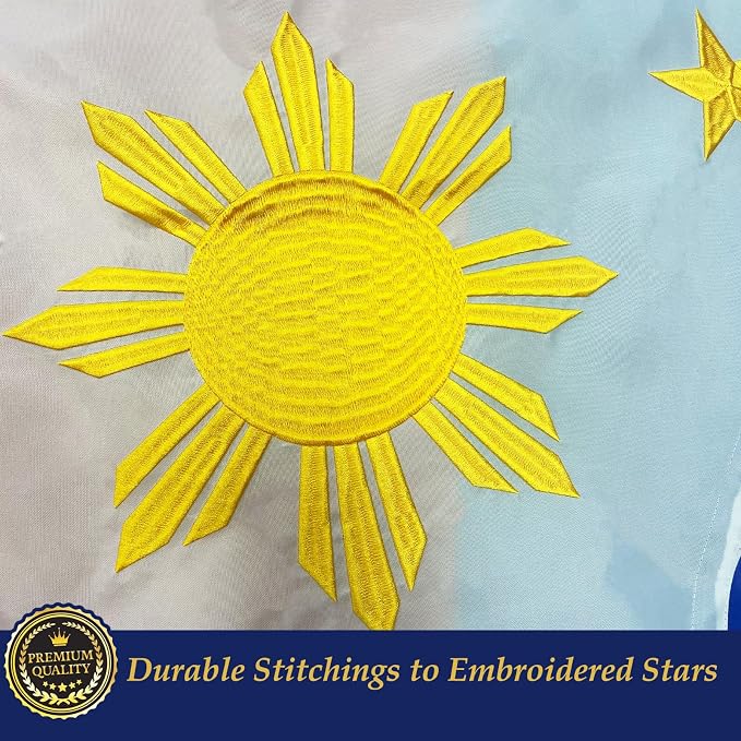 TOPFLAGS Philippines Flag 3x5 Foot Filipino Philippine National Flags Embroidered Stars Heavy Duty Outdoor Sewn Stripes with 2 Brass Grommets USA TOP FLAGS, INC