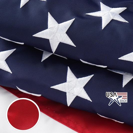 American Flag 8x12 Ft Made in USA TearProof Series for Outside, Heavy Duty Tough Spun Polyester All Weather US Flag for High Wind, Embroidered Stars Sewn Stripes and Brass Grommets