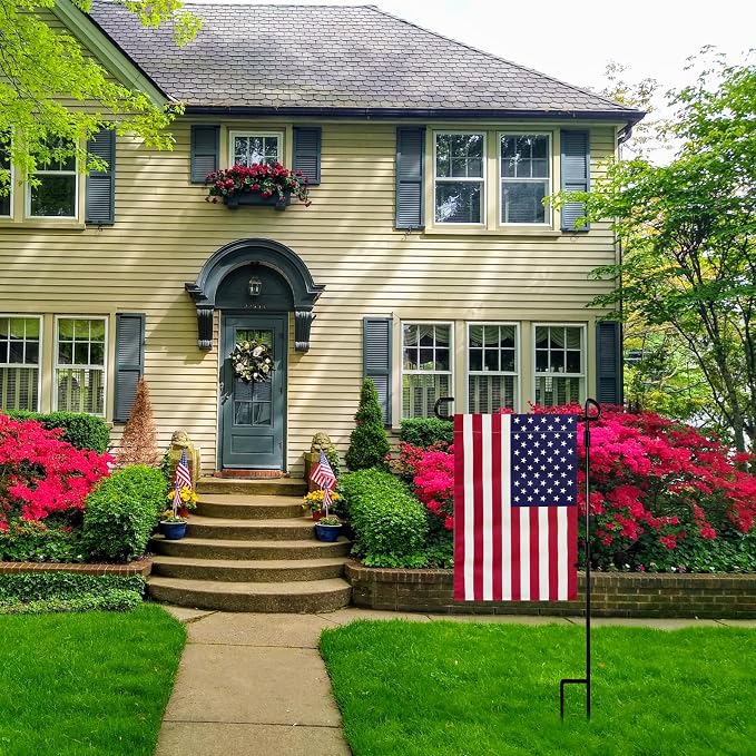TOPFLAGS 2 Pack Garden Flag Stand with American Flag Garden Flag Heavy Duty Metal Yard Flag Holder Pole Stake Small Flag Stands for Garden Flags 12 x 18 with Clips and Stopper USA TOP FLAGS, INC