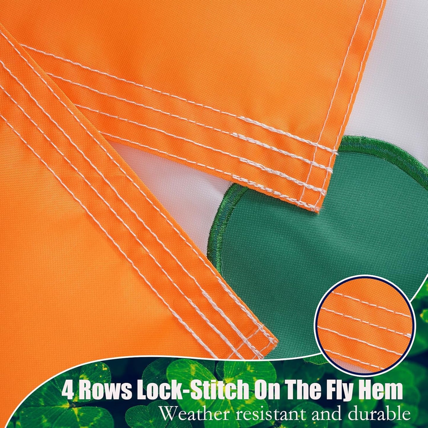 Irish Shamrock Flag 4X6 Ft Outdoor Embroidered Ireland Flag Heavy Duty Irish Clover Flags for St Patricks Day with 2 Brass Grommets Outside Decoration