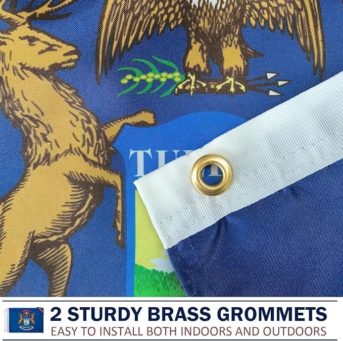 TOPFLAGS Michigan Flag 12x18 Inch Double Sided 3 Ply, Heavy Duty Nylon Small Michigan State Flag with Brass Grommets, Fade Proof Outdoor Marine Boat Flags (MI) USA TOP FLAGS, INC