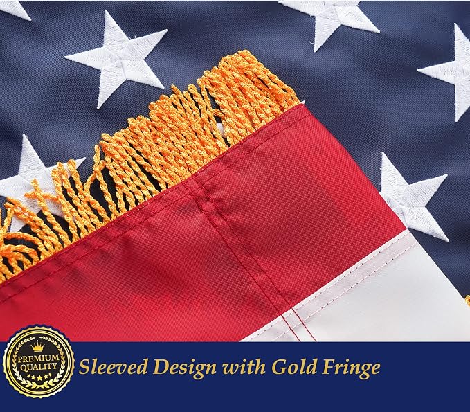 TOPFLAGS American Flag US Flags with Fringe 3x5 Ft Heavy Duty USA Flag Tassel Indoor Embroidered Stars Sewn Stripes Vibrant Color Banner USA TOP FLAGS, INC