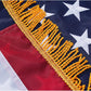 American Flag with Gold Fringed 4x6 Ft, Made in USA, Indoors USA Flag, Embroidered Stars, with 4 Rows of Lower Stitches
