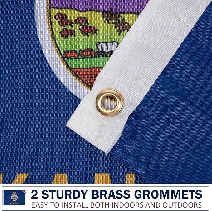 TOPFLAGS  Kansas Flag 12x18 Inch Double Sided 3 Ply, Heavy Duty Nylon Small Kansas State Flag with Brass Grommets, Fade Proof Outdoor Marine Boat Flags (KS) USA TOP FLAGS, INC