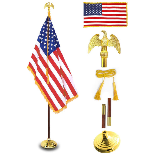 TOPFLAGS 8 Ft Presidential Deluxe Indoor USA Flag Pole Set USA TOP FLAGS, INC